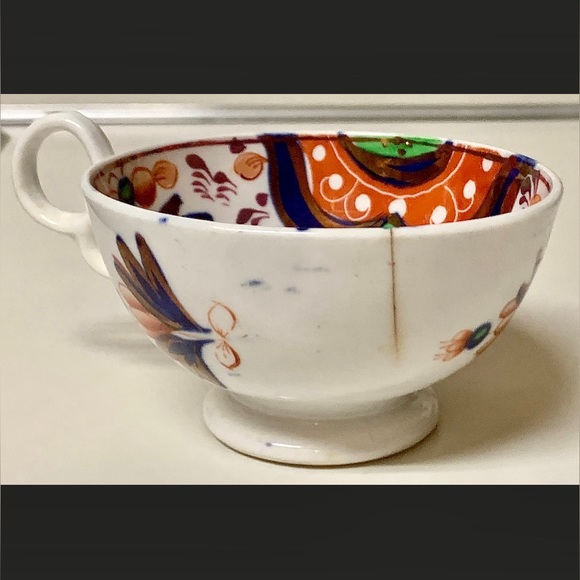 Early 1800s Gaudy Welsh Hexagon Variant Pattern Copper Lustre Pedestal Cup - Picture 2 of 10